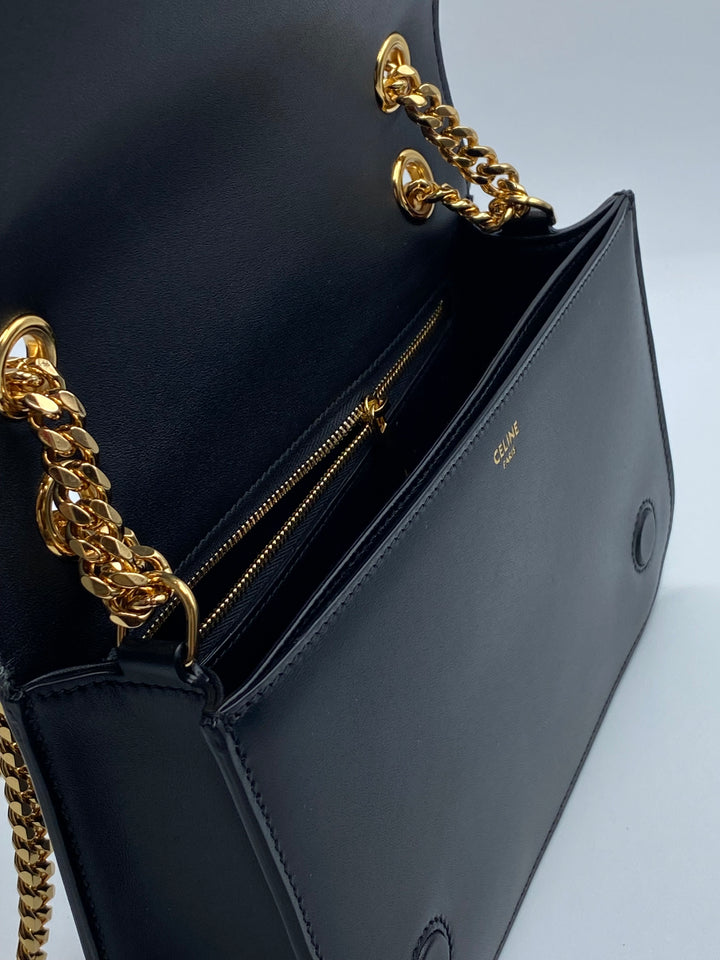 CELINE Medium Bag Triomphe Frame in Shiny Calfskin Black