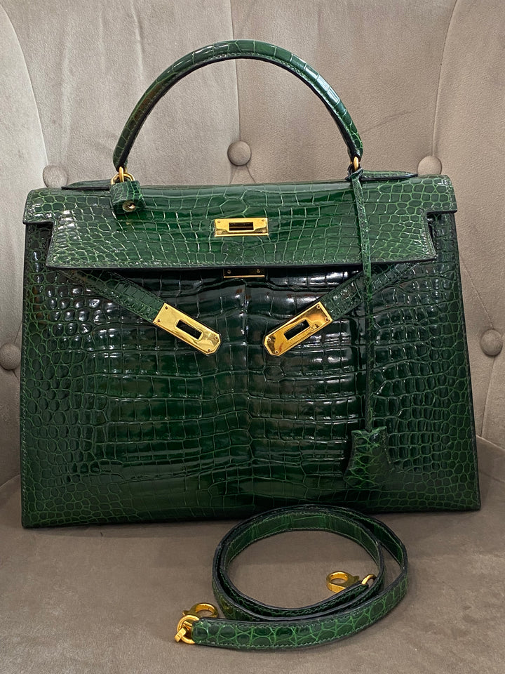 Hermes Kelly Alligator Lisse Vert Emerald 32