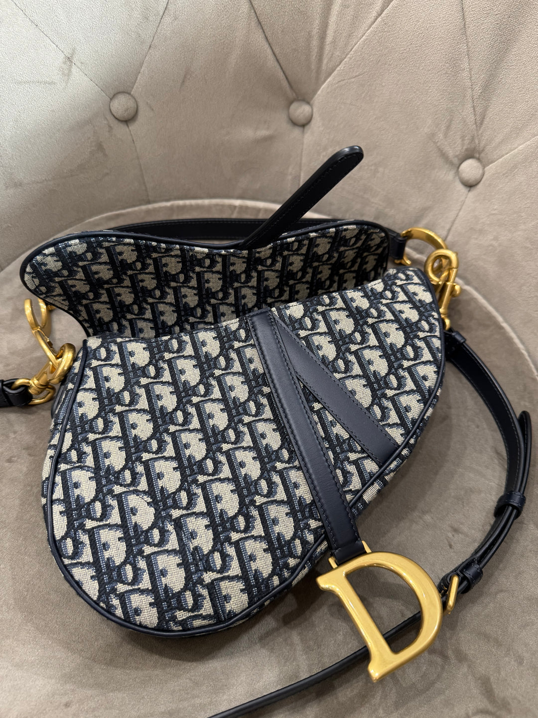 Dior Saddle Bag Medium – Tela Oblique Blu