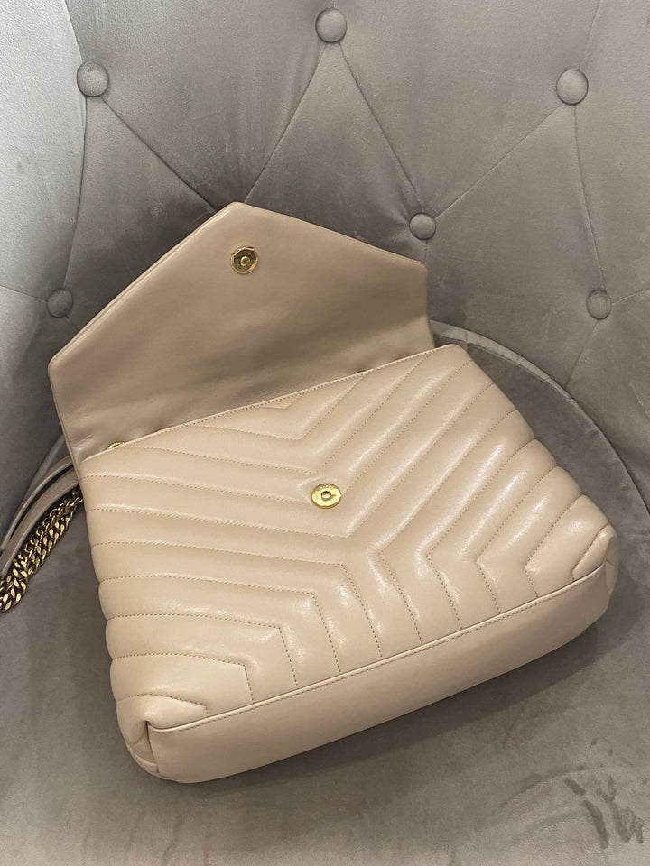 Borsa Saint Laurent LouLou Media In Pelle Beige