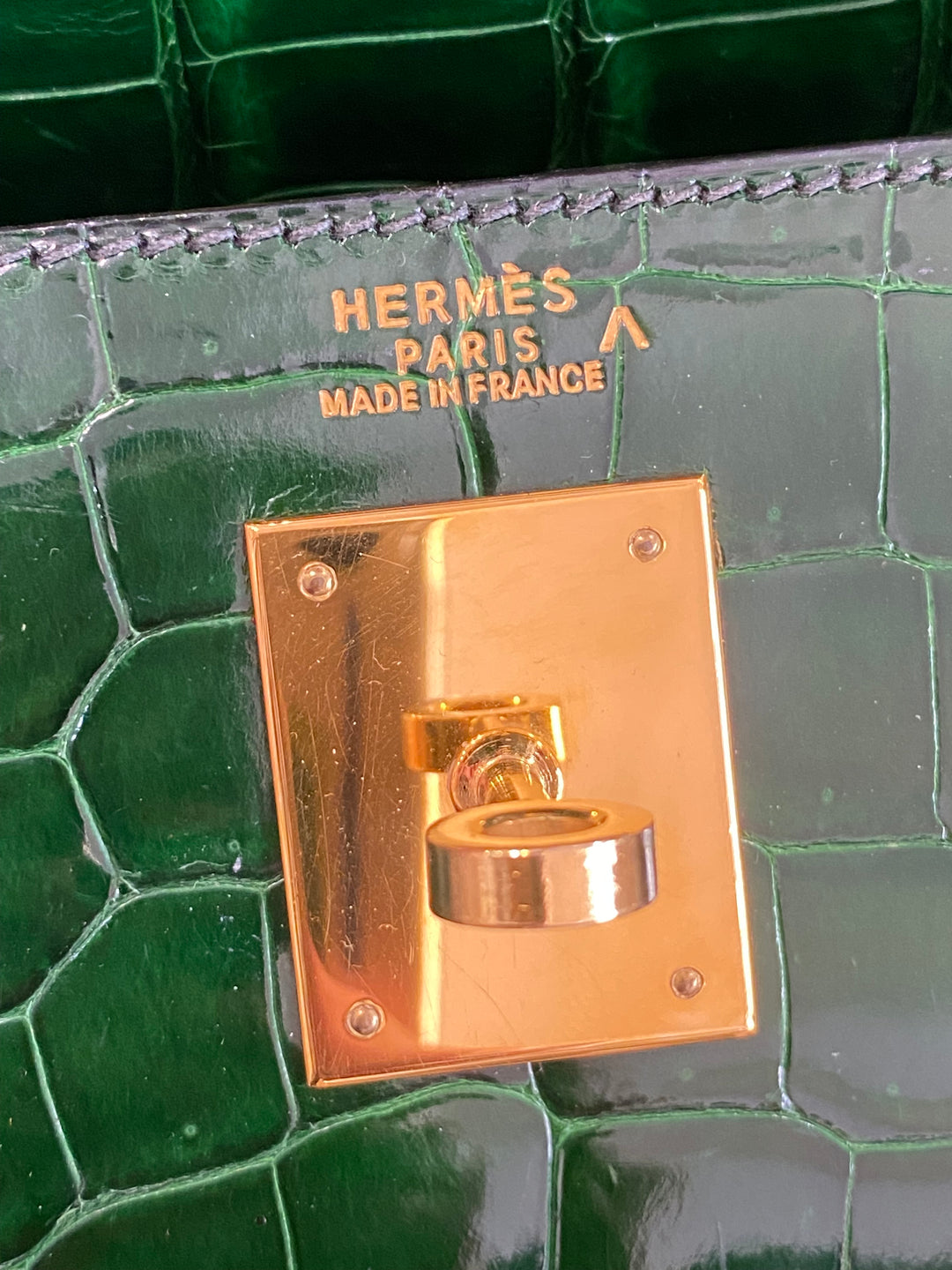 Hermes Kelly Alligator Lisse Vert Emerald 32