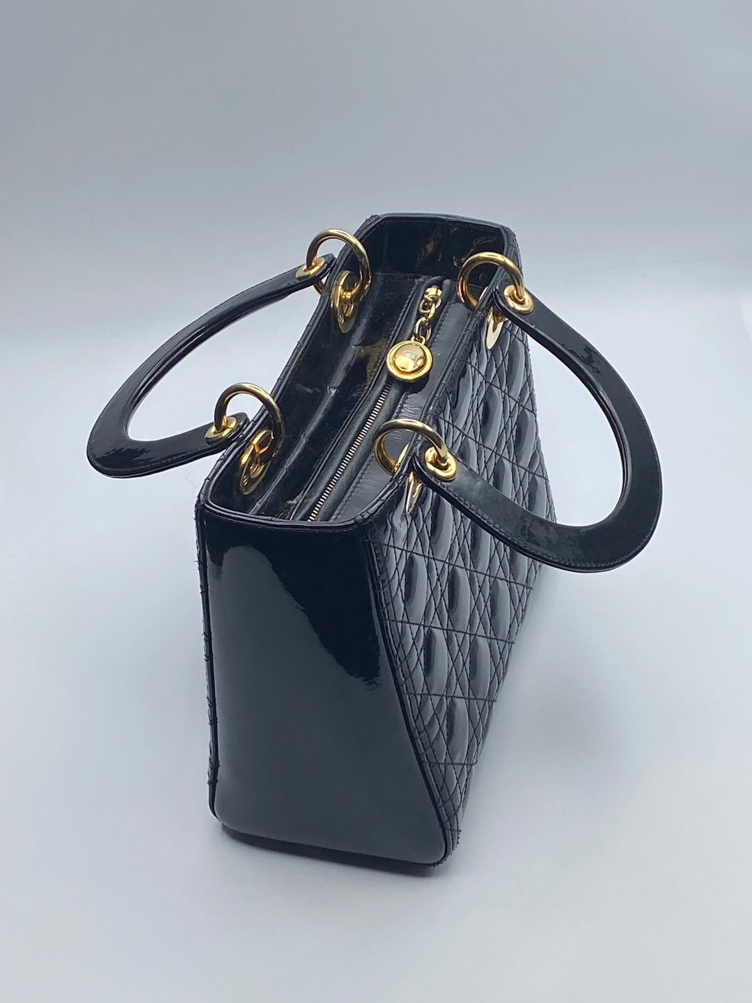 Borsa Media Lady Dior In Pelle Verniciata Nera