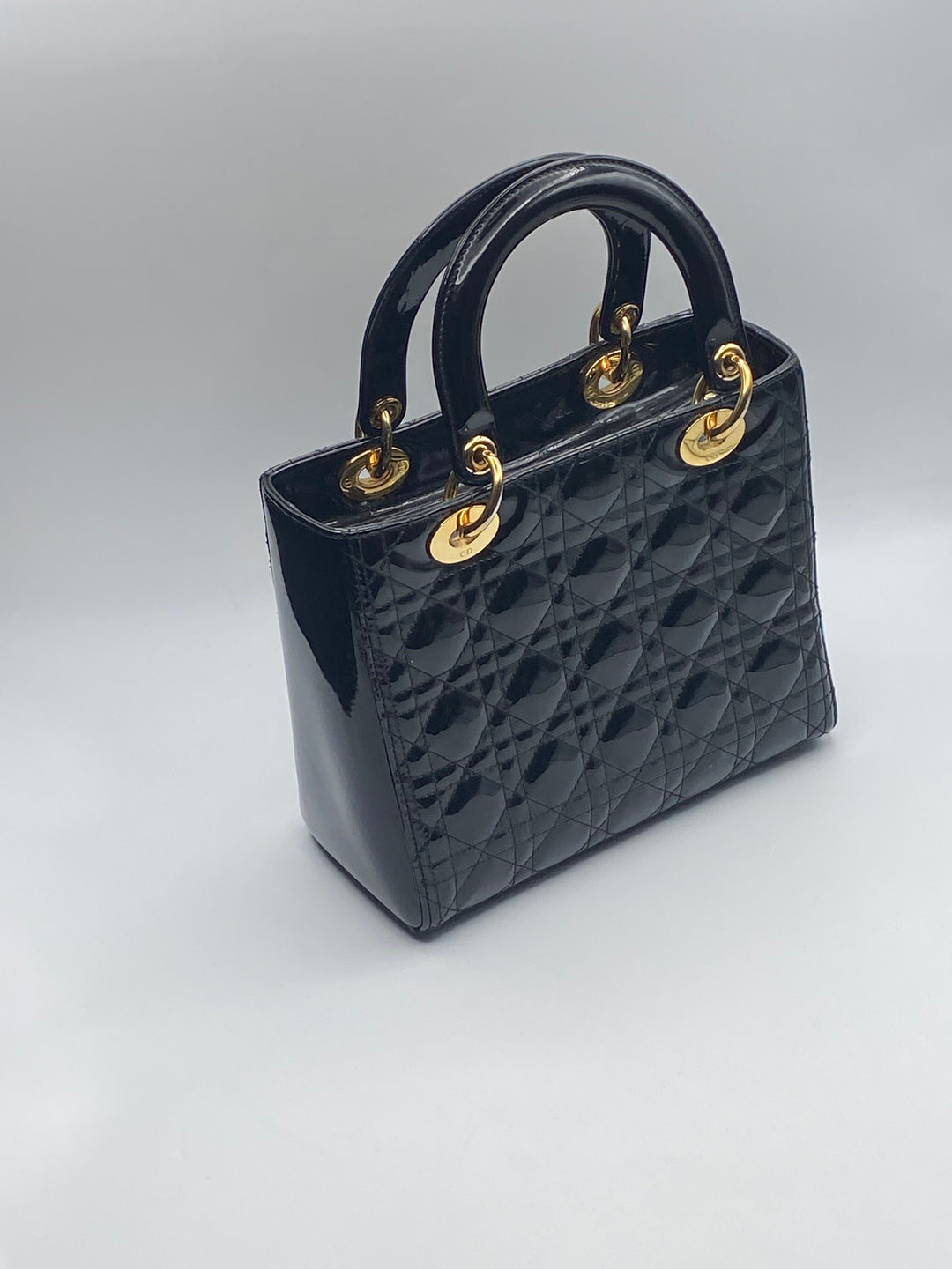 Borsa Media Lady Dior In Pelle Verniciata Nera