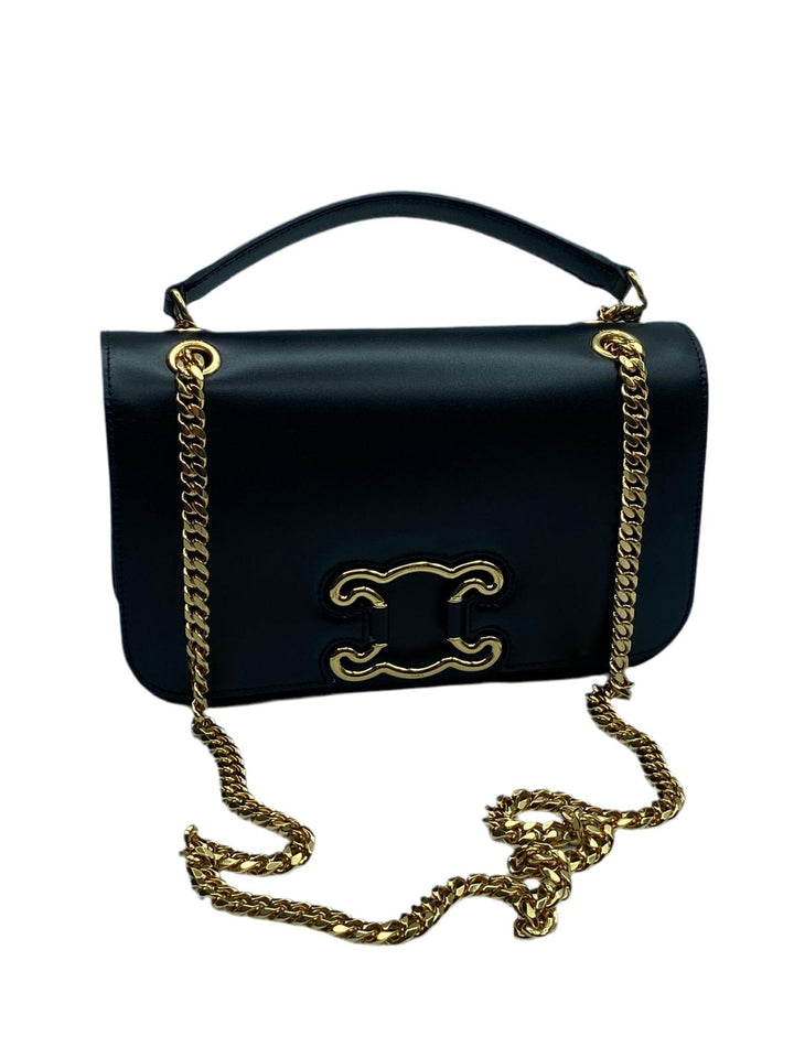 CELINE Medium Bag Triomphe Frame in Shiny Calfskin Black