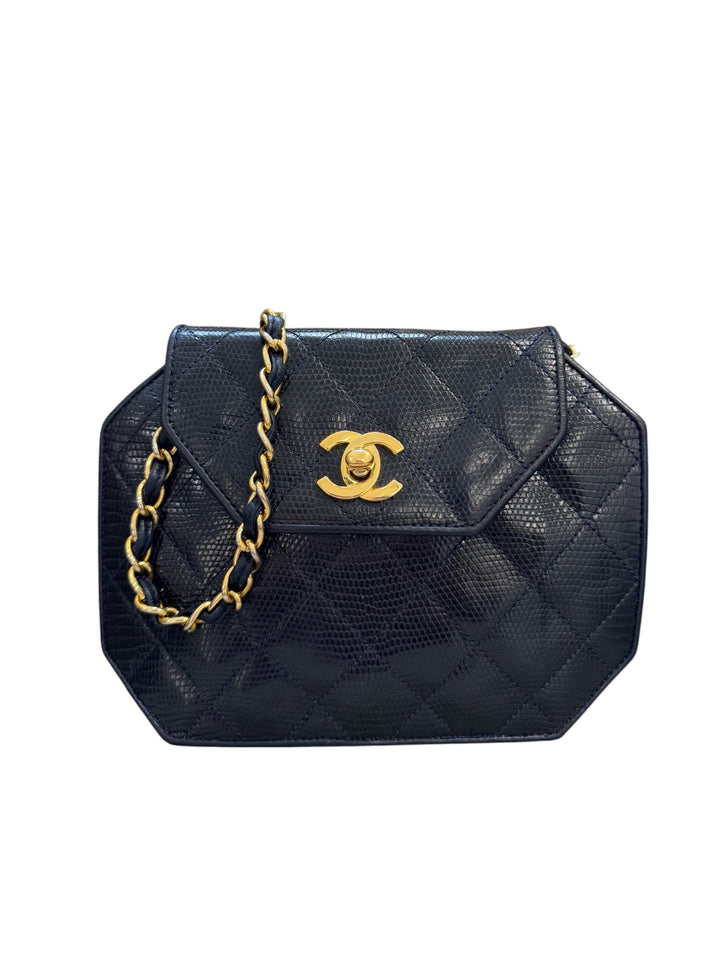 Chanel Pochette Vintage in Pelle di Lucertola Blu Notte
